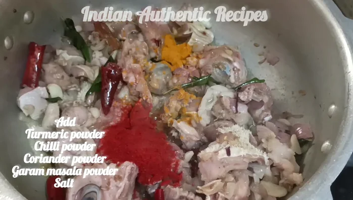 Add chili powder, coriander powder, garam masala, and salt. Sauté for 2 minutes.
