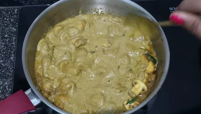 Add the ground spice mixture and mix well. Close the lid and cook on high heat for 5 minutes.