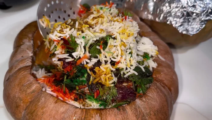 Serve: Carefully remove the foil and serve the biryani directly from the pumpkin.