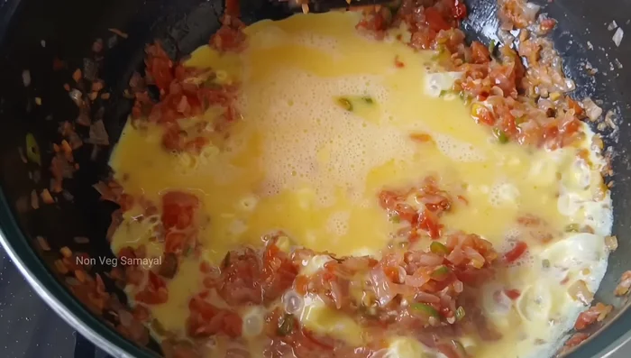 Gently stir and cook, ensuring all sides are cooked and there’s no raw egg smell.