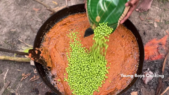 Add peas, red chili powder, turmeric powder, and cumin powder.
