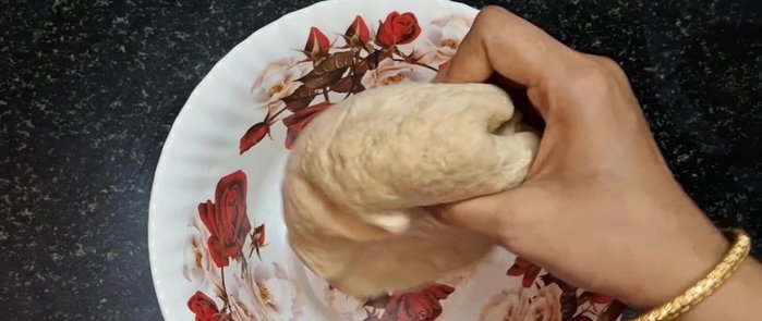 After one hour, knead the dough again for another 5 minutes until soft and smooth. Add a little more wheat flour if necessary.