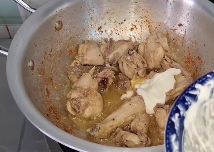 Add 3 tbsp beaten curd and fry until the water dries up.