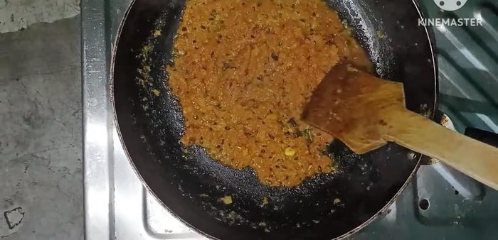 Cook until the oil separates from the masala.