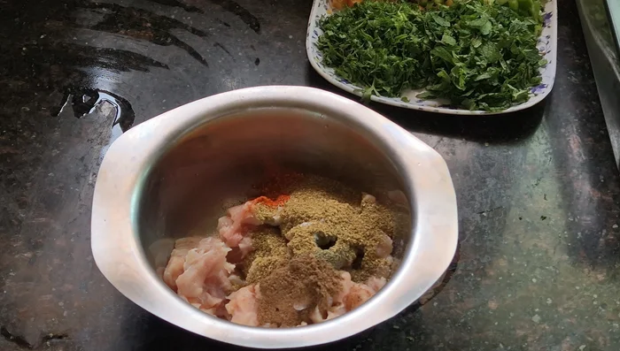 Add ginger-garlic-chili paste and optionally, finely chopped green chilies.