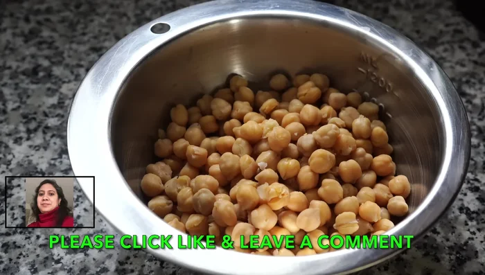 Drain and rinse canned chickpeas. Save 1/3 cup for later. Add the rest to the pot and stir well.