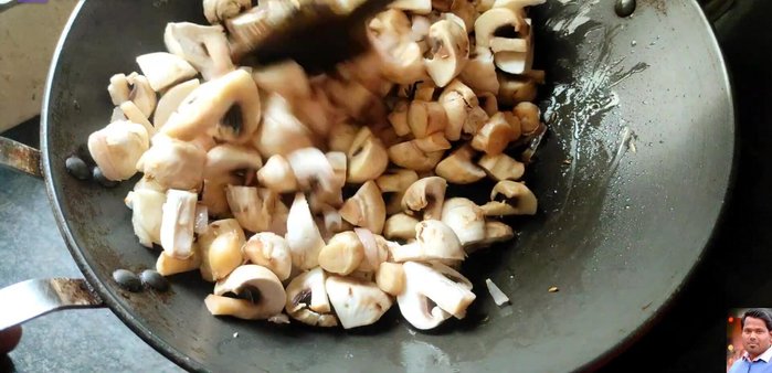 Add cleaned and chopped mushrooms. Mix well and cook on medium-high flame for 2-4 minutes, stirring frequently.