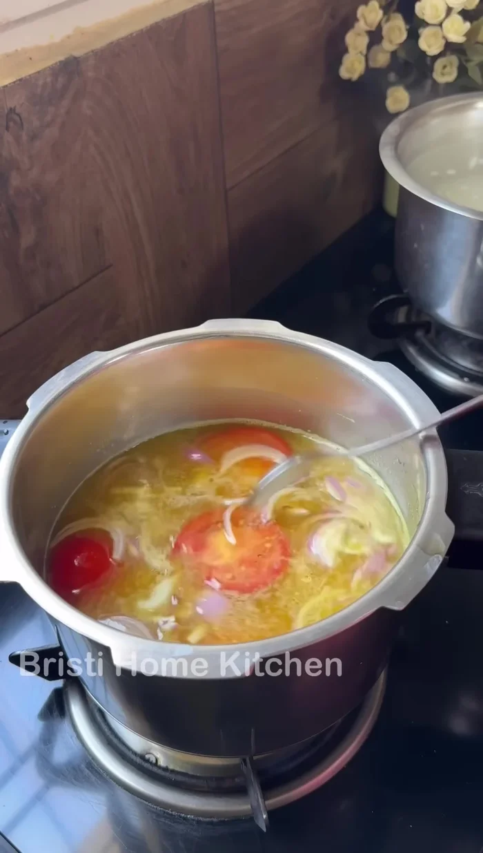 Add 3 cups of water and 0.5 teaspoon of ghee (119.159).
