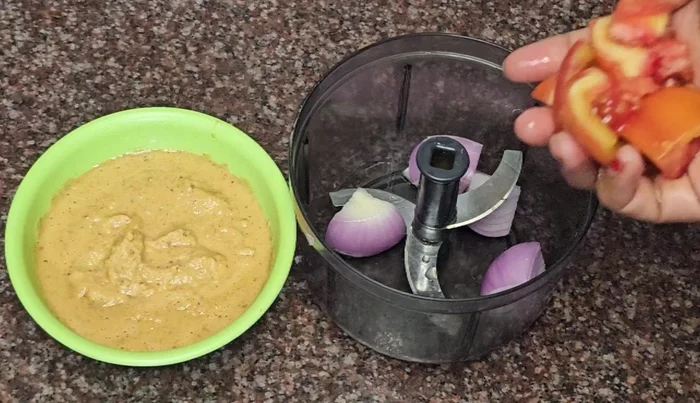 Chop onion and tomato finely. (Optional: You can omit onion).