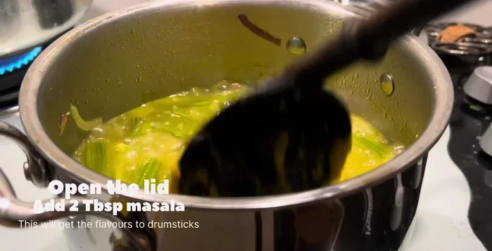 Add 2 tbsp of the ground coconut masala and cook for 5 minutes.