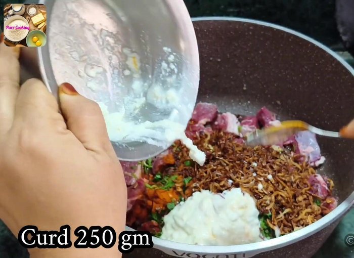 Add 250 grams of curd and mix well. Marinate for at least 2-3 hours.