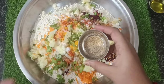 Grind cumin and celery between your hands and add to the mixture.