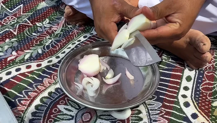 Chop onions and garlic.