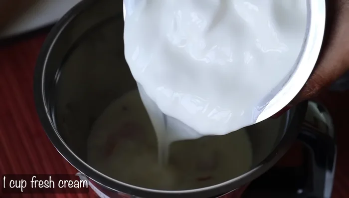 Add 1 cup of fresh cream (or whipping cream).