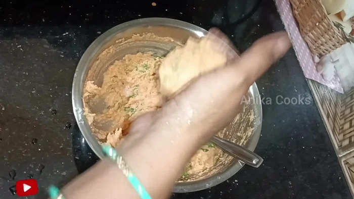 Apply water or oil to your hands to prevent sticking. Shape the batter into small patties.