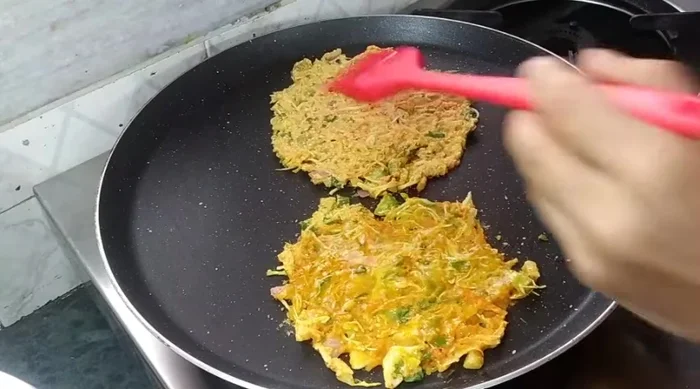 Cook on low flame until set, then flip and cook the other side.