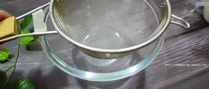 Strain the blended mixture through a sieve and then through a cloth to extract as much liquid as possible.