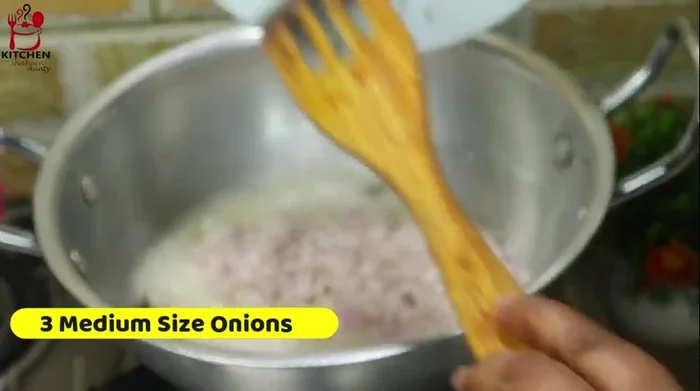 Add finely chopped onions and fry until golden brown on medium heat.