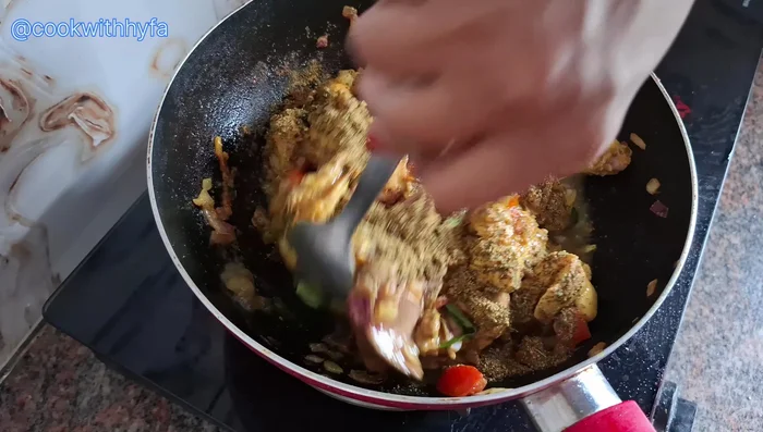 Add 3 tablespoons of the prepared curry leaf powder. Sauté for 2-3 minutes.