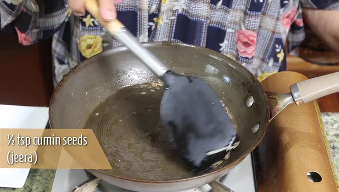 Add 1 teaspoon of cumin seeds and let them splutter.