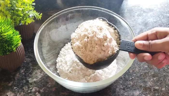 Mix one cup refined flour and one cup all-purpose flour. You can use only all-purpose flour if preferred.