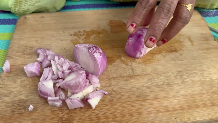Finely chop the onions into small, square pieces.