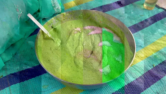 Add salt, curd (yogurt), and a little oil to the mixture. Mix thoroughly. (300.479)