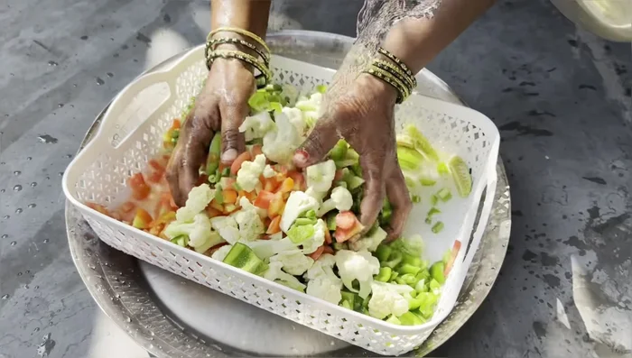 Wash the cut vegetables thoroughly.