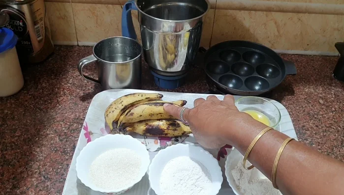 Add the ground nendra fruits to a bowl.