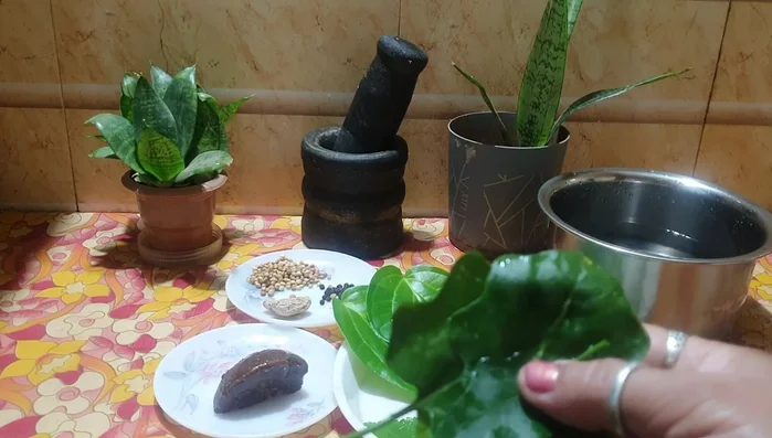 Add the herbs to a vessel with enough water.