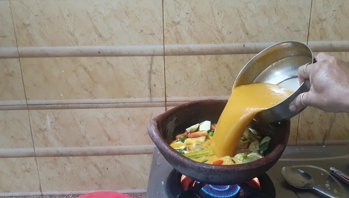 Add turmeric powder, chili powder, and coriander powder. Mix well.