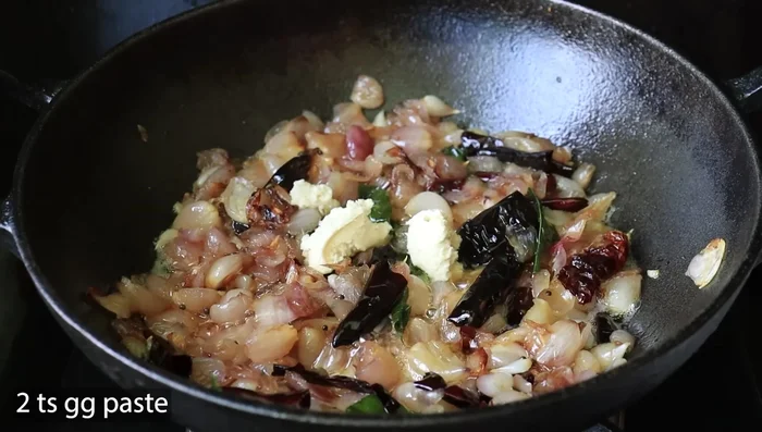 Add ginger-garlic paste and sauté until the raw aroma disappears.