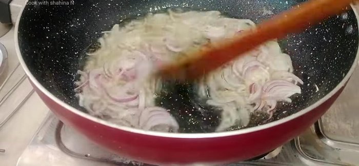 Add garam masala and cumin seeds to the remaining onions. Add ginger-garlic paste, saute until fragrant.