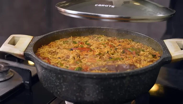 Bring to a boil on high heat, then reduce heat to low, cover, and cook for 8-10 minutes, or until the water is absorbed and the rice is cooked.