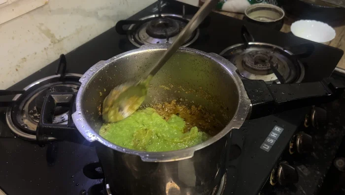Add ginger-garlic-green chili paste and fry for 2-3 minutes.
