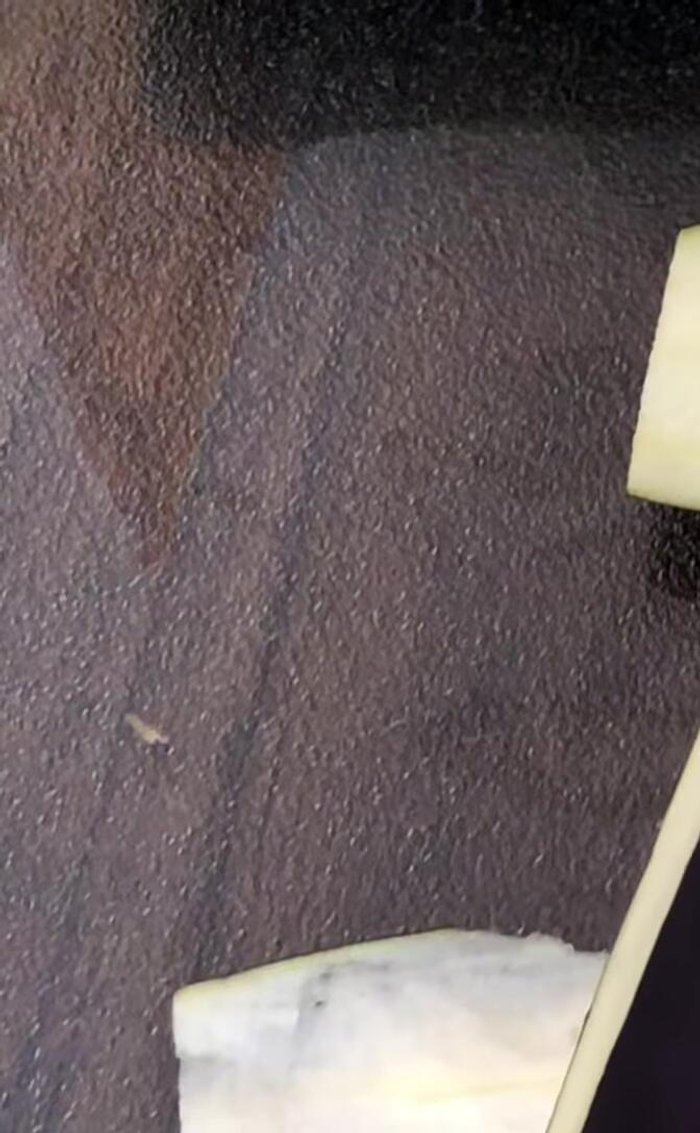 Cut the eggplant into long slices, approximately 1cm thick. Make diagonal cuts on the slices to help the oil seep in.