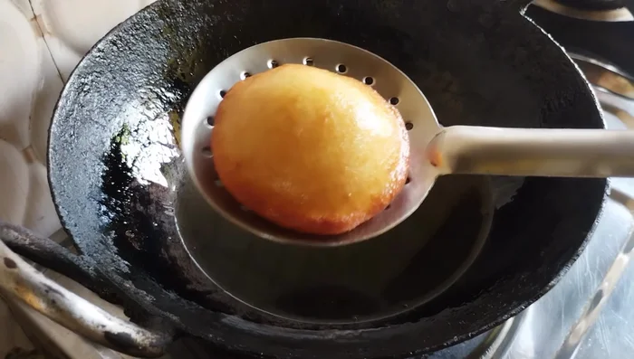 Fry until golden brown, then remove from oil and drain on a paper towel.