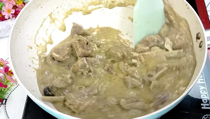 Roast the mutton until it releases oil and the masala sticks to the pieces. Adjust cooking time based on desired dryness.