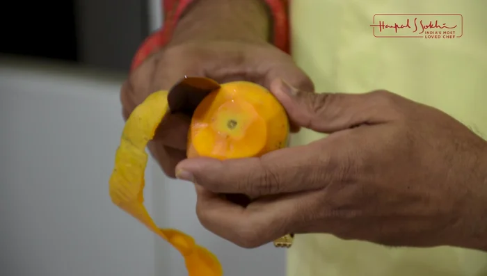 Prepare mango puree: Peel and cut 3 Alphonso mangoes into slices, discarding any bad parts. Blend the mango slices into a smooth puree using a mixer.