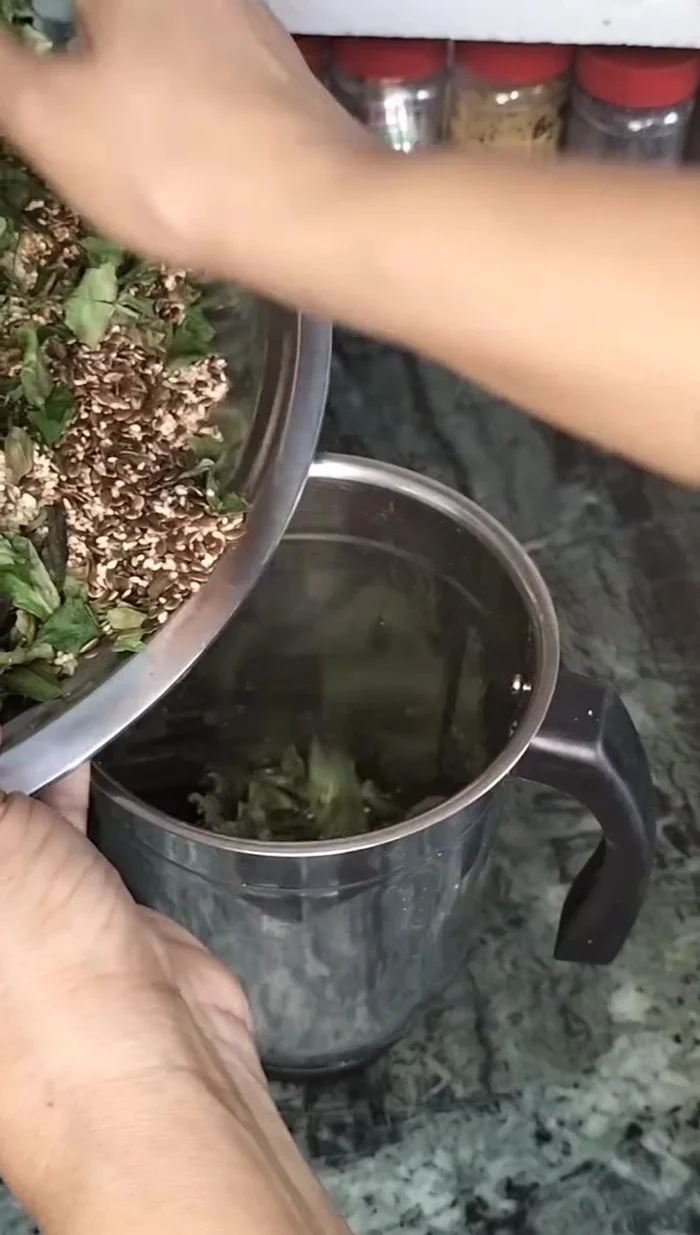 Grind all ingredients together in a mixer grinder except garlic. Add moringa powder.