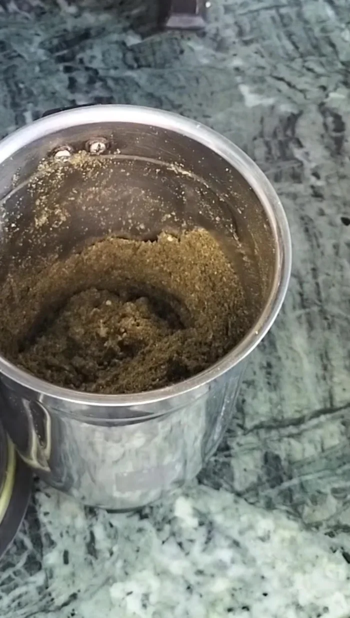 Dry roast the ground mixture in a pan for 1 minute to remove any remaining moisture.