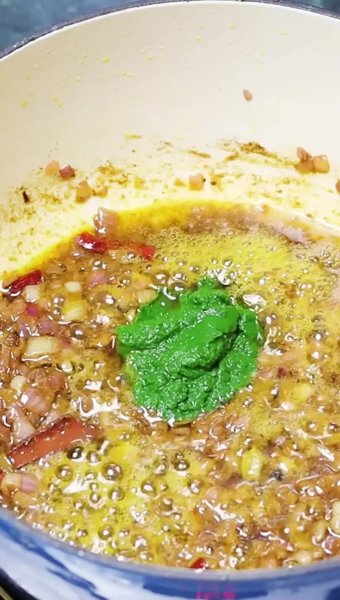 Add the fenugreek paste and fry for 3-4 minutes.