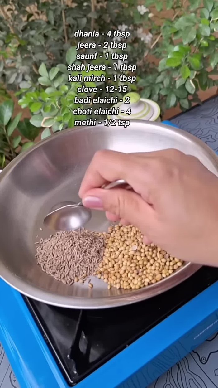 Add all spices to a pan (don't turn on the heat yet).