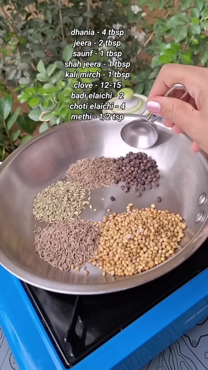Turn on the gas. Lightly roast the spices until slightly soft (about a minute), then stir for another minute or two. Avoid over-roasting.
