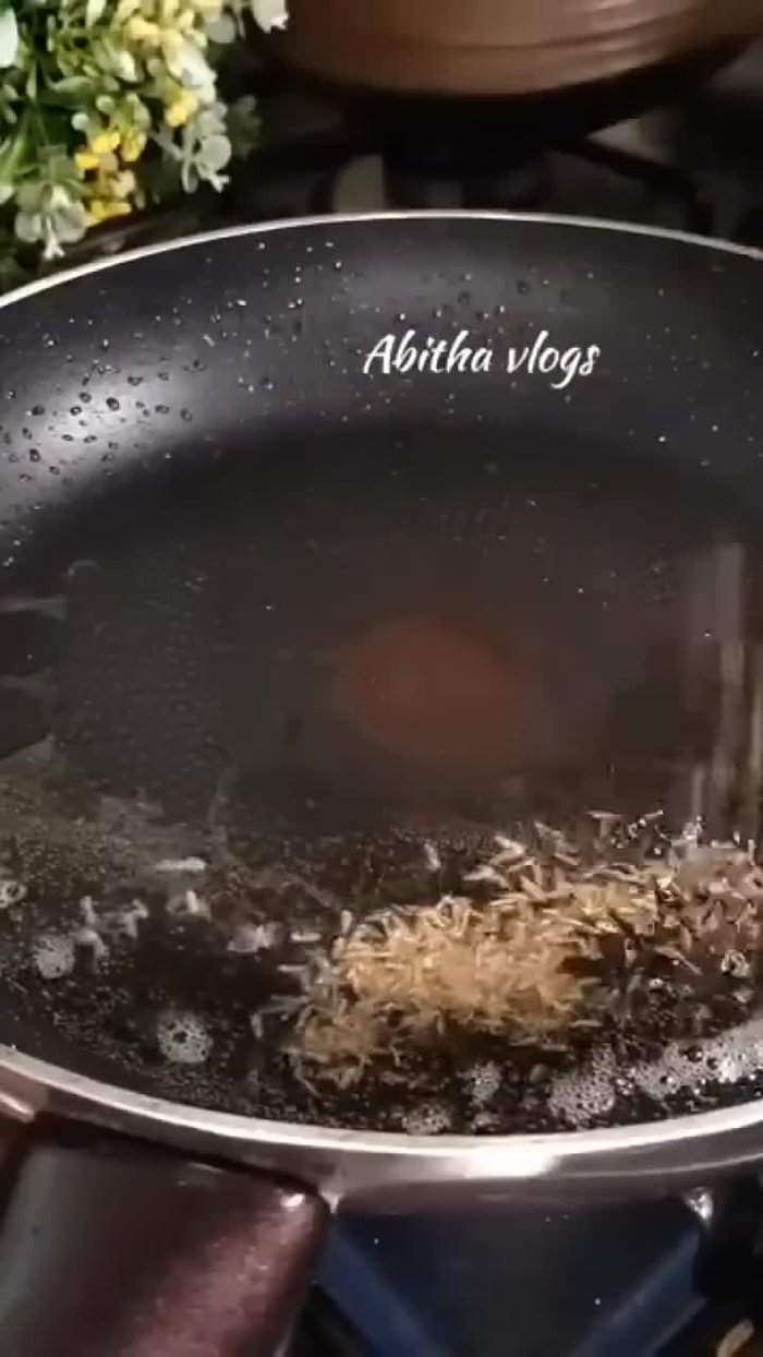 Add cumin seeds to the pan and fry until they crackle.