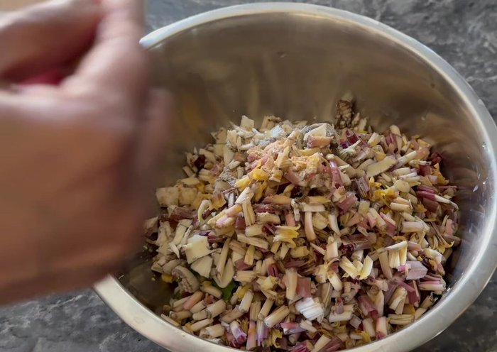 Add asafoetida. Check and adjust salt. Mix thoroughly.