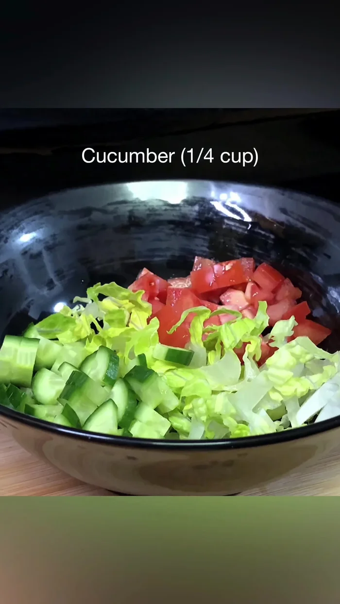 Prepare the second salad: Combine chopped romaine lettuce, tomatoes, cucumbers, green bell pepper, red onion, olives, fried paneer, olive oil, garlic powder, salt, oregano, red chili flakes, and lime juice (optional).