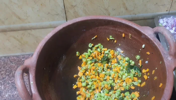 Add bell peppers and fry briefly.