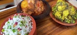 Lucknowi Jeera Aloo Salan with Mutton & Cauliflower Matar Sabzi Recipe