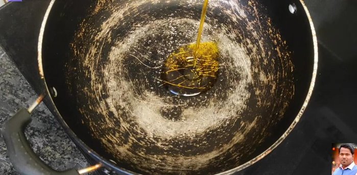 Add cooking oil to a pan and heat.